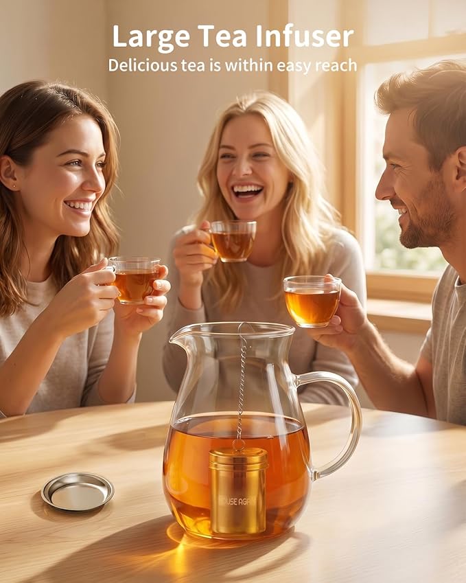House Again Tea Infuser (2 Pack, Large + Small), Extra Fine Mesh Tea Strainers for Loose Tea, 18/8 Stainless Steel Tea Strainer with Extended Chain Hook, Tea Steeper