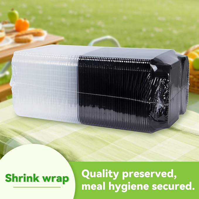 Takeout Containers Reusable 40 Pack 41oz - Shrink Wrap Leakproof | Portion Control Leftovers Plastic Container with Lid | BPA Free Freezer & Microwave Safe Meal Prep | 2 Compartment Lunch Box