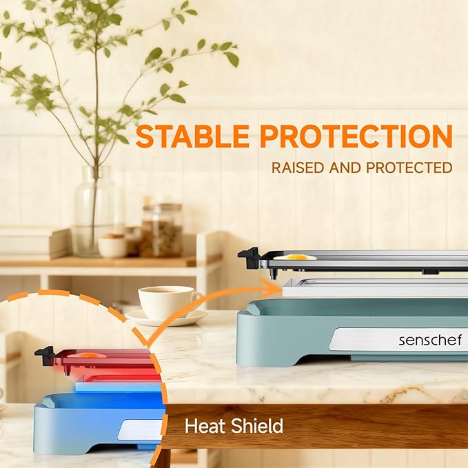 Cleansnap Everyday Electric Griddle,The Ultimate Gift for Family Feasts - 20” Nonstick Grill with Foldable Anti-Mess Shield, Rapid 1700W Heat & PPG Ceramic Coating, Dishwasher Safe, Saga Blue