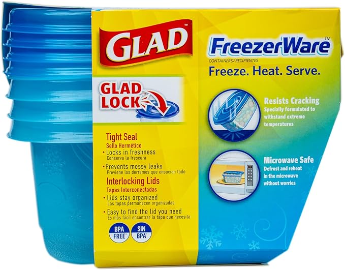 Glad GladWare FreezerWare Food Storage Containers with Lids, Small Rectangle BPA Free Plastic for Freezing Soups and Meal Prep, Crack Resistant, Microwave Dishwasher Safe, 24 Oz, 4 Count - 6 Pack