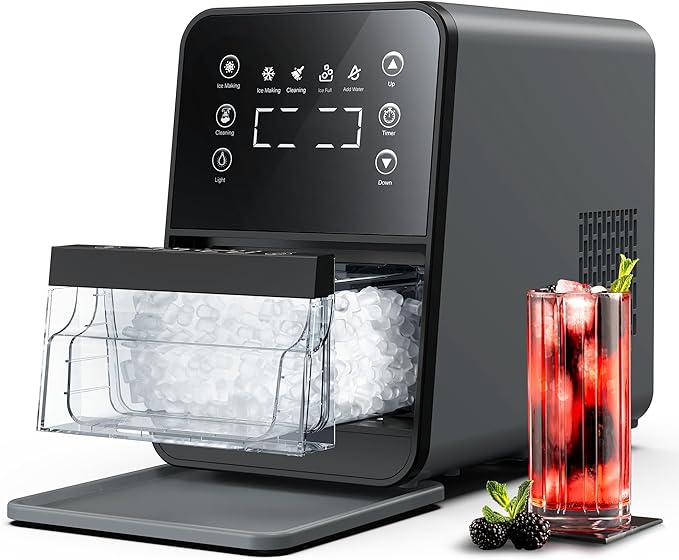 ecozy Nugget Ice Maker Countertop, Intuitive EcoScreen, 40lbs/24H Chewable Pebble Ice, 3lb Pull-Out Basket, Self-Cleaning, One-Touch Timer – Perfect for Home, Drinks & Cocktails