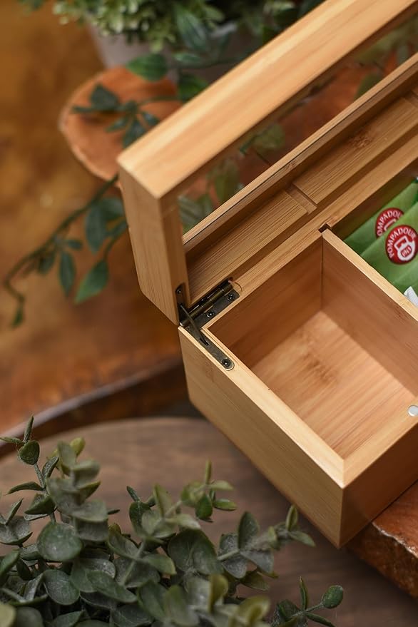 Acacia Wooden Tea Bag Organizers, Tea packet Storage Boxes, Tea Caddy for Tea Bags Chest, Teabag Holder Containers, Teabox Station Display, Organizador De Tes Caja Para Te, 8 Compartments