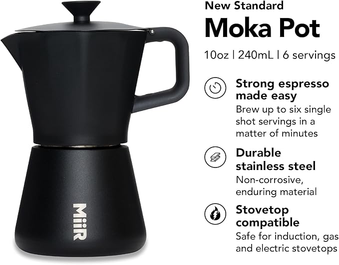 MiiR New Standard Moka Pot, 10oz - Durable Coffee Maker for Rich Espresso Strength Brew