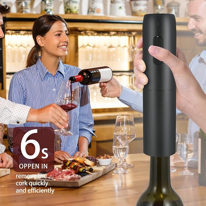 VIDYSUFYR Electric Wine Bottle Opener Set with Charging Base- Black, Automatic Wine Bottle Opener with Led Light, Rechargeable Corkscrew Kit with Aerator，Foil Cutter，Stoppers