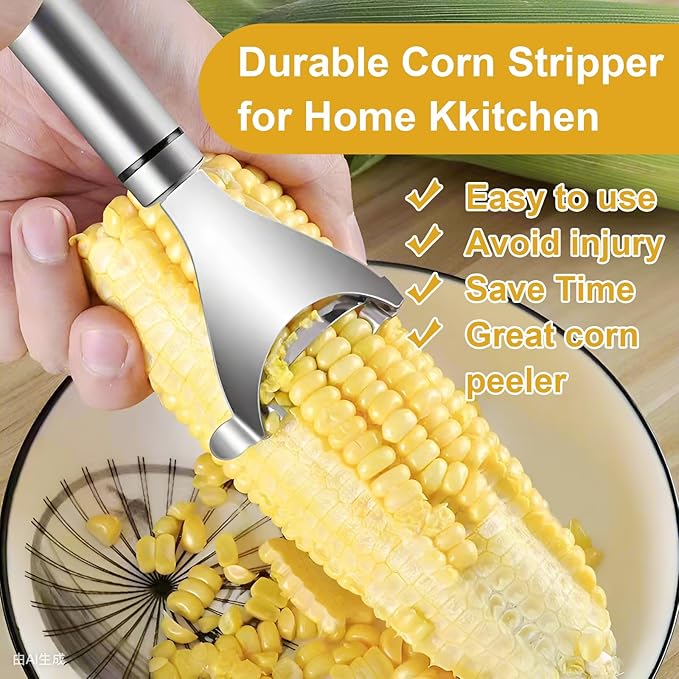 3PCS Corn Peeler Set, Stainless Steel Corn Peeler, Corn Stripper and Corn Holder Tool, Corn Planer Cutter Thresher Scraper,Peel Corn Cob Separator Quick