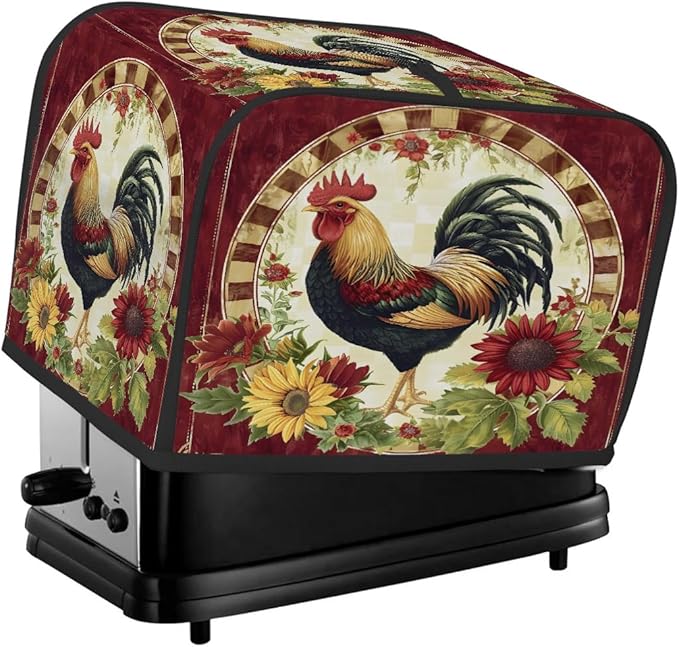 Rooster Red Animal Toaster Cover 2 Slice Dust and Fingerprint Protection Toaster Bread Maker Covers Washable Kitchen Small Appliance Covers for Kitchen Accessories Decor Bakeware Women Gift
