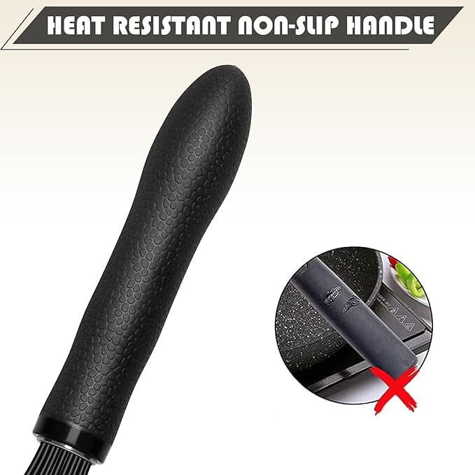 TEEVEA Silicone Whisk Stainless Steel Heat Resistant Non Scratch Kitchen Cooking Utensil for Blending Whisking Beating Frothing Stirring 11 Inch Black