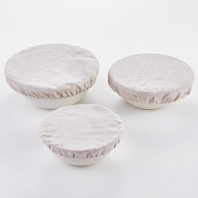 100% Pure Linen Bowl Covers For Bread Proofing, 2 Pcs 8 Inches Elastic Reusable Solid Color Cloth Fabric Bowl Covers,Small Organic Washable Large Stretch Sourdough Lids, Linen