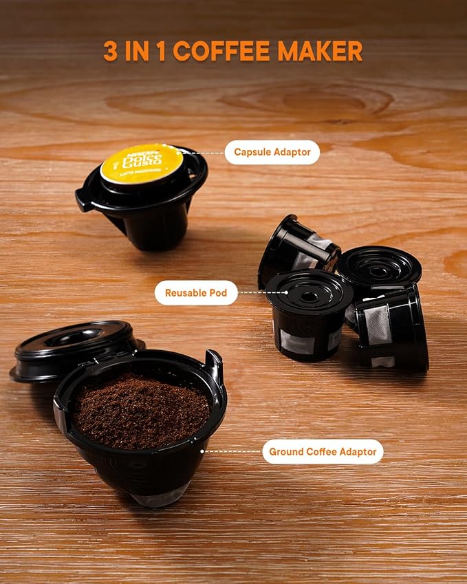 SHARDOR 3 in 1 Coffee Maker, K Cup Coffee Maker Compatible with Ground Coffee & Teas, Single Serve Coffee Machine, 6–14oz Brew Sizes, 40oz Detachable Water Reservoir, Descale Settings, Black
