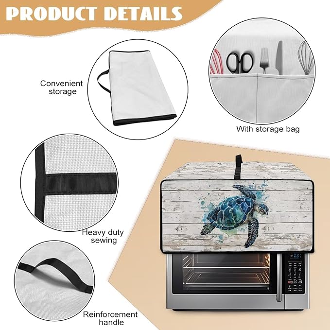 Air Fryer Toaster Oven Cover with Side Pockets, Protective Electrical Appliance Cover Kitchen Countertop Accessories and Decor, S, Watercolor Sea Turtle Wood Grain
