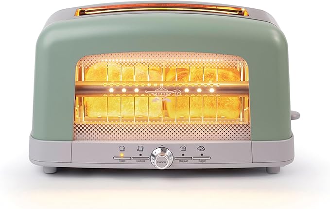 Graphite Heating Technology Pop-Up Toaster w/7 Heat Settings, 3 Toasting Functions & Unique Bagel Mode, Olive/Brushed Nickel