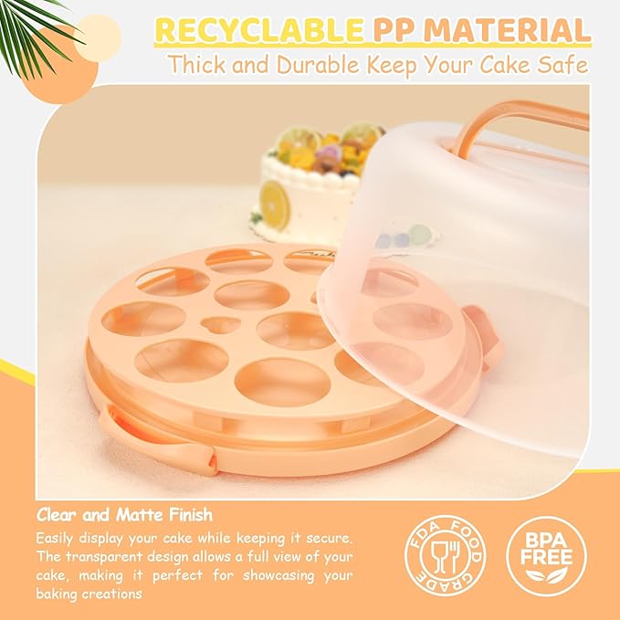 Ohuhu Cake Stand with Lid, Cake Carrier BPA-Free Cake Containers for 10 inch Cake with 2 Handles Cupcake Carrier - Plastic Cover Two Sided Base for Transport Pies Nuts Fruit Perfect Gifts