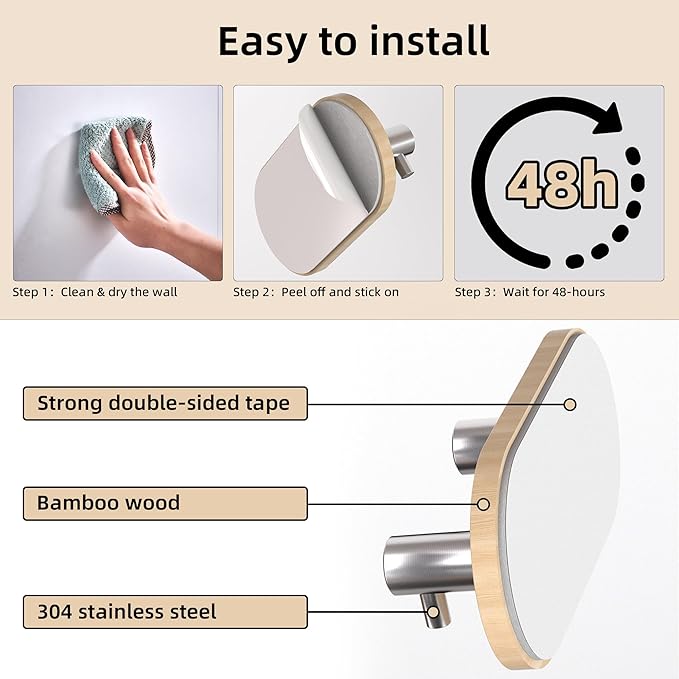 Kayqi 304 Stainless Steel Minimalist Hooks, Suitable for Various Settings Such as bathrooms, Kitchens, and entryways (Set of 3). (Silver)