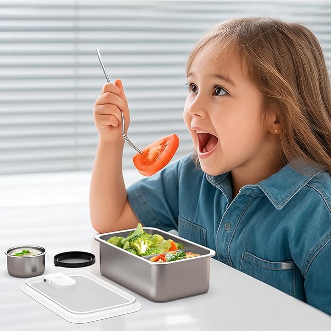 Bakpoco Stainless Steel Bento Lunch Box for Adult Kids, 2 Pack 33oz Leak-Proof Lunch Box Containers, Microwave-Safe, with Adjustable Divider, Convenient Metal Lunchbox for School, Travel