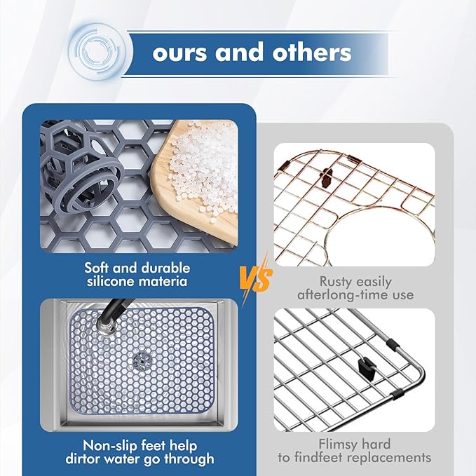 Bestjing Silicone Sink Protector for Kitchen Sink - 16.65''x12.2'' Kitchen Grid Accessory, Non-slip Heat Resistant Grid Dry Mat for Bottom of Porcelain Stainless Steel, Dishwasher Safe
