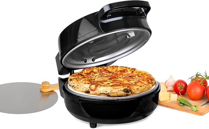 HomeCraft Stone Baked Pizza Maker - Woodfire-Style Indoor Oven Reaches 750°F - Cooks Homemade or Frozen Pizzas in 4 Minutes - Ceramic Stone & Peel - Perfect for Pizza Parties – Black