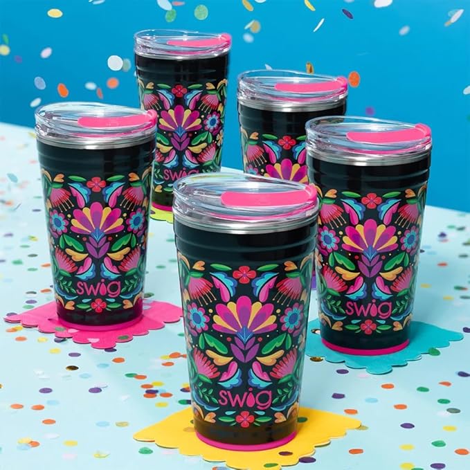 Swig Life 24oz Party Cup, Stackable Insulated Travel Coffee Tumbler with EZ Slider Lid, Cup Holder Friendly, Stainless Steel 24 oz Tumbler, Reusable Coffee Mug (Caliente)