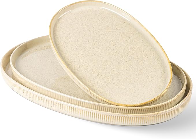 theterra Ceramic Serving Platter, 15.6"/14.4"/12.2" Oval Serving Dishes for Entertaining, Oven Safe, Microwave Safe, Serving Plates Set of 3 for Wedding, Party, Turkey, Cappuccino