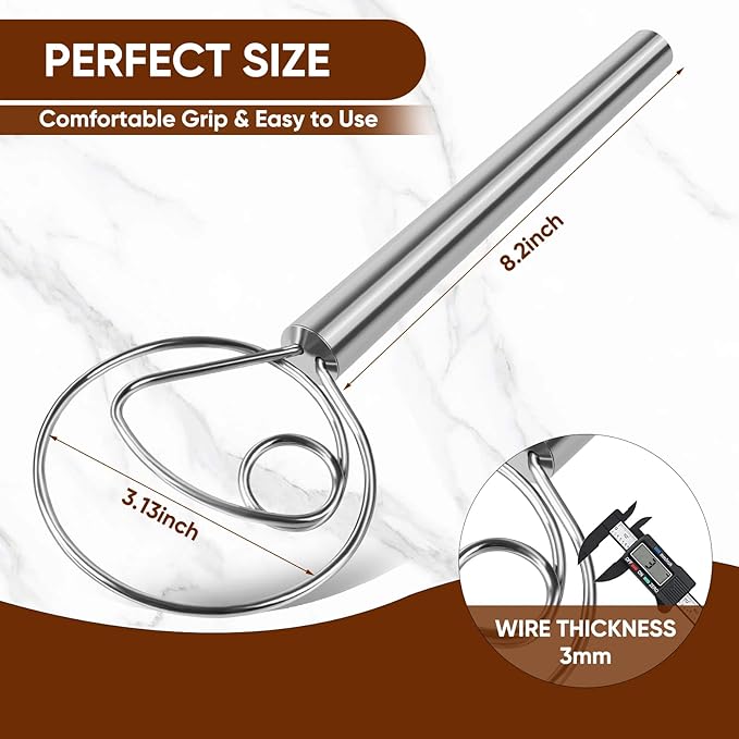 Maxjoy Danish Dough Whisk Stainless Steel Hook Dutch Style Bread Mixer for Sourdough Making Tool