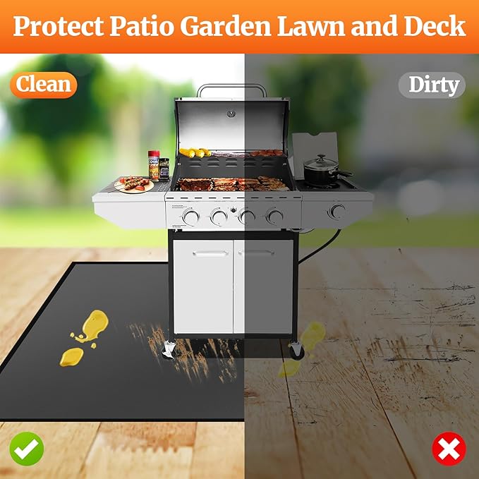 Under Grill Mat/Grill Mat for Deck, 4 Layers Under Grill Floor Mats to Protect Deck, BBQ Mat for Under BBQ Fireproof Mat Deck Patio Protect Mat Waterproof Oil-Proof Reusable-Custom Size