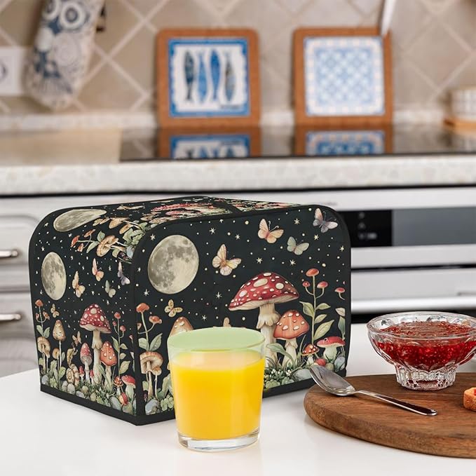 Mushroom Moon Butterfly Toaster Cover 4 Slice Dust and Fingerprint Protection Toaster Bread Maker Covers Washable Kitchen Small Appliance Covers for Kitchen Accessories Decor Bakeware Women Gift