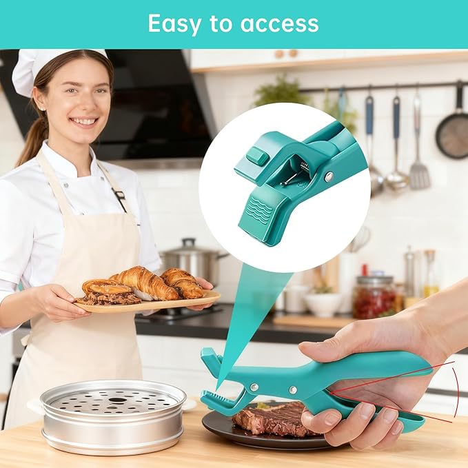 2Pc Hot Plate Gripper Tongs, Silicone Non-Slip Kitchen Utensil, Heat Insulation Anti-Scald Bowl Holder Clip for Cooking (Green + Green)