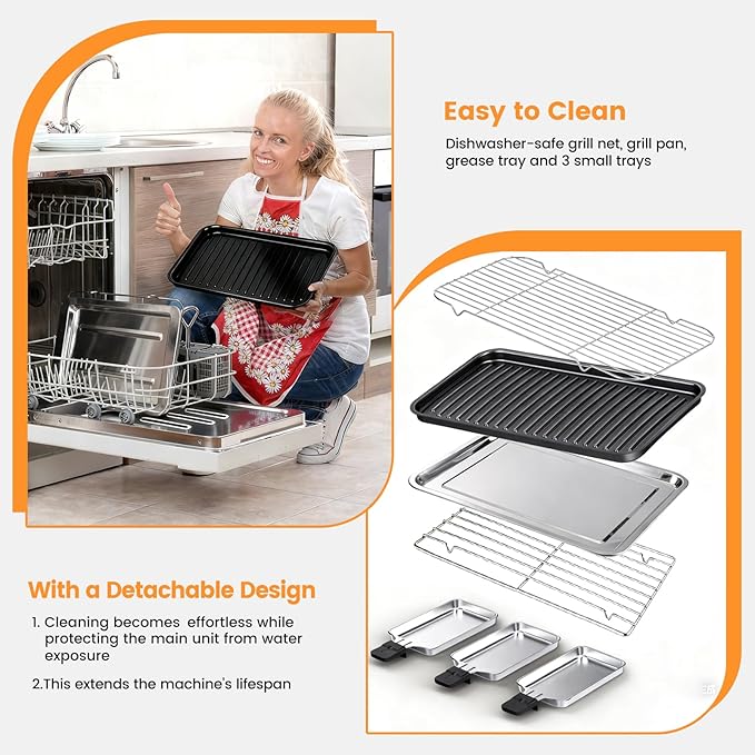 2 in 1 Electric Indoor Grill 1700W - YOHAWJAN Black Smokeless Indoor Grill Pan with Grilling Net & Non-Stick Removable Griddle Plate, Temperature Control Korean BBQ Grill for Kitchen with 3 Cheese Pan