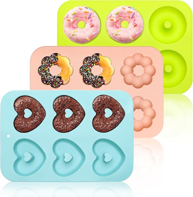 Silicone Donut Pan, Donut Molds for Baking, Donut Maker for 6 Doughnuts, Non-stick Doughnut Pan Muffin Cupcake Bagel Making Tray (Green, Pink, Blue)