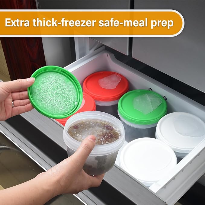 EONJOE 16 oz Plastic Freezer Containers with Lids 2 Cup Food Storage Container BPA Free Stackable Airtight Dishwasher Safe,12 Pack
