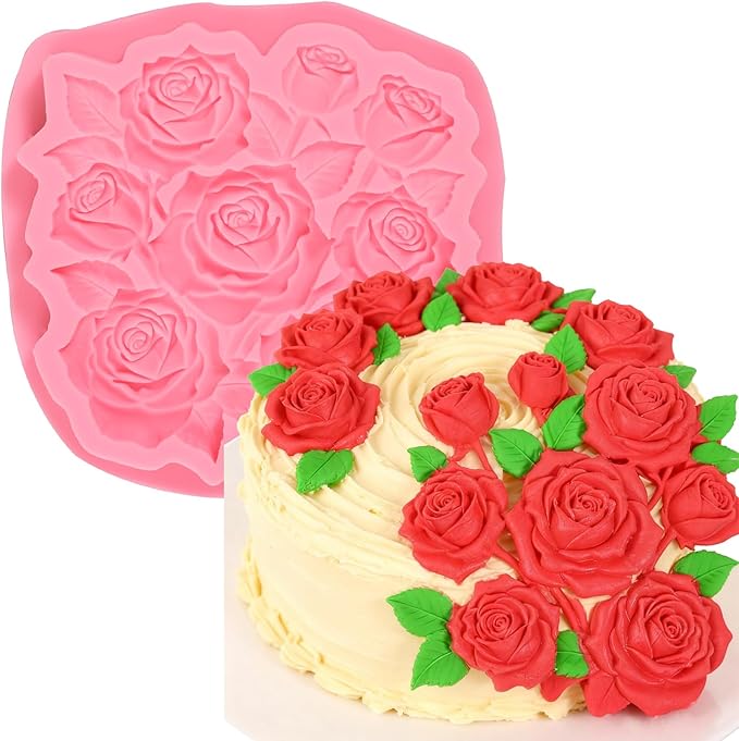 1 Pcs Rose Fondant Mold, Exquisite Flower Candy Silicone Mold, for Home Kitchen Baking Cookies Chocolate Salted Dough Almond Candy Flower Paste Chewing Gum DIY Resin Crafts Clay Shapes Soap
