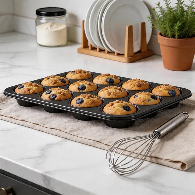 6 Pack 12 Cup Muffin Tin, Carbon Steel Muffin Baking Pan Nonstick Cupcake Pan for Muffins, Cupcakes and Pudding Baking