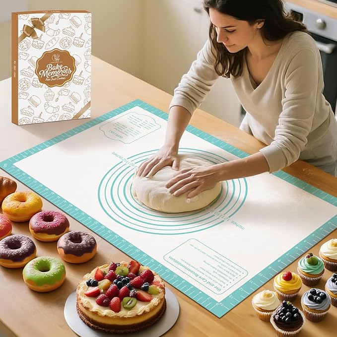 Non Stick Silicone Pastry Mat for Dough Rolling, Silicone Baking Mat with Measurement, Nonslip Fondant/Pie Crust Mat for Making Cookies Macarons Baking Tools Mint 32 x 24 Inch
