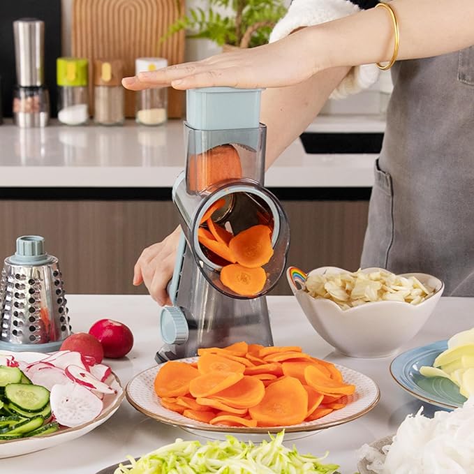 Cheese Grater with Handle, Multifunctional Manual Rotary Cheese Grater - Cheese Shredder Easily Chop Carrots, Potatoes, Vegetables and Fruits and Easy to Clean(blue)