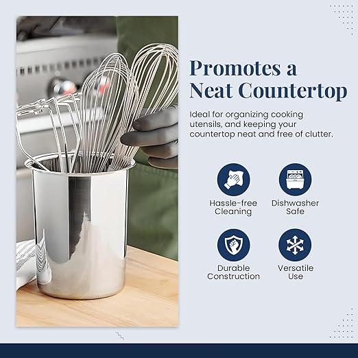 OCS Parts 6.75-Inch Kitchen Utensil Holder | Stainless Steel Dishwasher Safe Kitchen Countertop Organizer