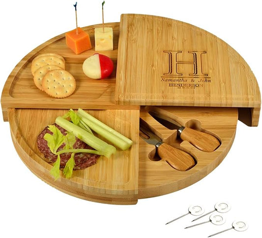 Picnic at Ascot Custom Personalized Engraved Cheese/Charcuterie Board - US Patented Design enables All in One Storage