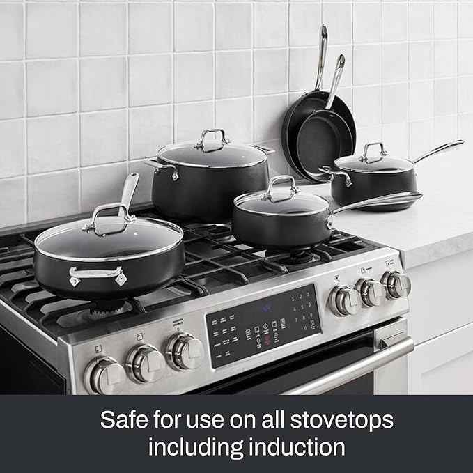 All-Clad HA1 Expert Hard Anodized Nonstick Cookware Set (10 Piece) Pots, Frying Pans, Dishwasher-Safe, Oven-Safe Up to 500°F Compatible with All Stovetops (Gas, Electric & Induction) - Black