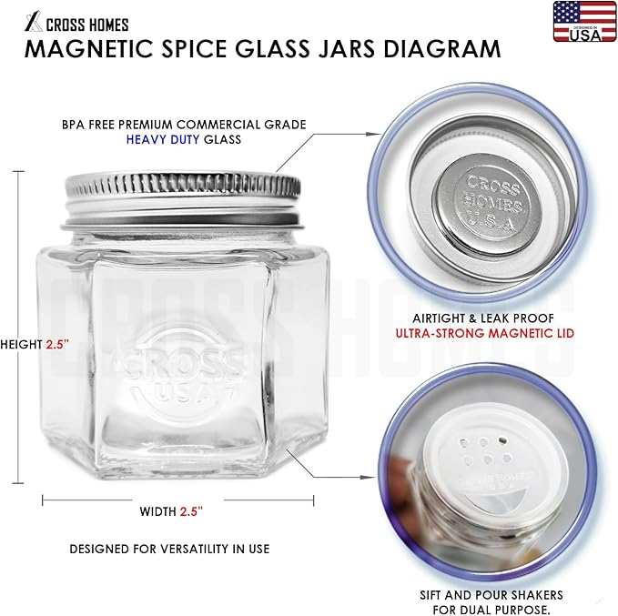 20 Pack Magnetic Spice Jars Large 4 oz Refrigerator Hexagon Glass Spice Jars Magnetic Lids Shaker Spice Labels Magnet Glass Spice Containers for RV Travel Trailer Kitchen Fridge Cabinet Wall mount