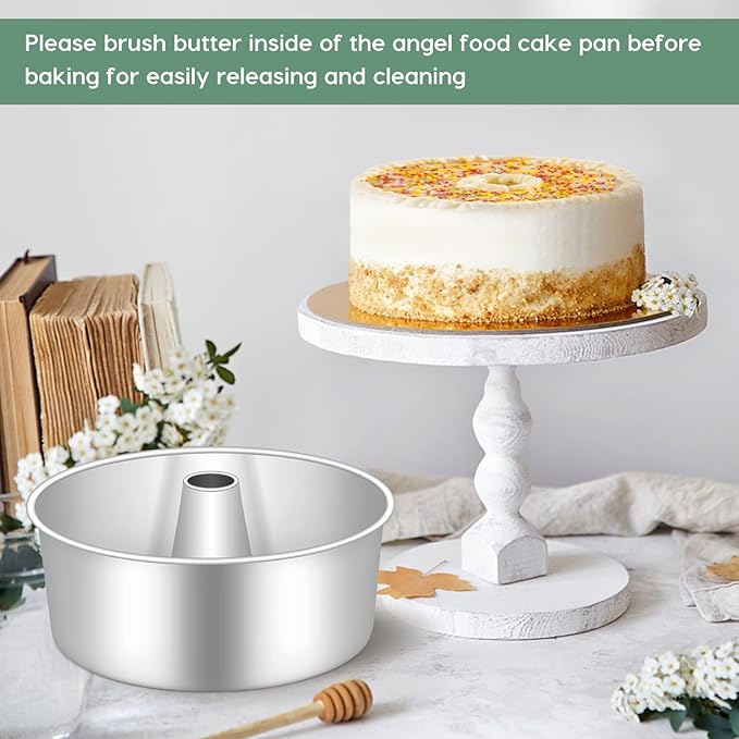 TeamFar 10inch Angel Food Cake Pan, Stainless Steel Pound Cake Pan with Tube, for Home/Kitchen Baking, Healthy & Non-toxic, Durable & One-Piece, Mirror Finish & Dishwasher Safe, Set of 2