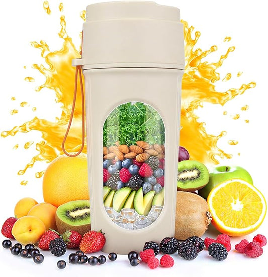 Portable Blender for Smoothies, BPA Free Mini Blender for Mixing Protein Powder, 15 Oz Dishwasher Safe Portable Bottle with 12-Blade, Rechargable Sport Bottle Compact and Easy to Clean