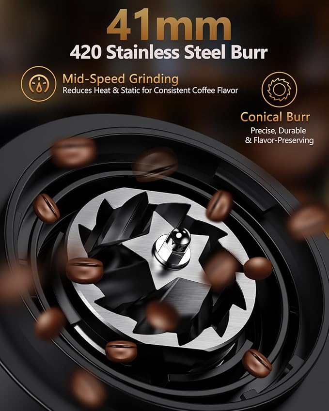 COOL KNIGHT Rechargeable Conical Burr Coffee Grinder, 60 Grind Settings & 5–98 Level Timer, Espresso Grinder with Bellows Hopper and Portafilter Holder, Easy to Clean