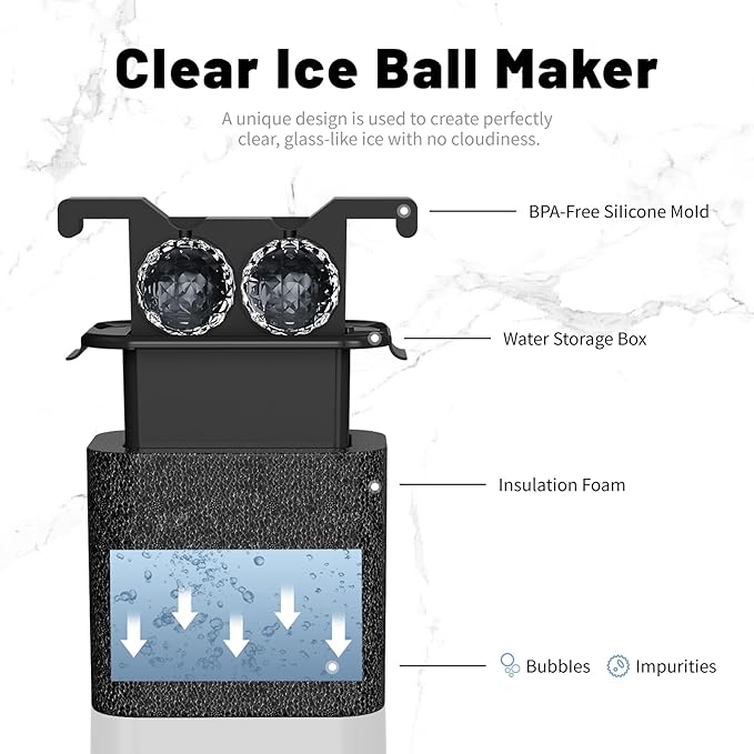 Bangp Clear Ice Ball Maker Mold,Crystal-clear Ice Cube Maker,2 Distinctive 2.4" Clear Sphere Ice Cubes for Cocktails and Drinks,Fun Shapes Ice Ball Mold,Whiskey Gifts for Men