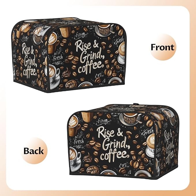 Coffee Theme Covers for Toasters 4 Slice,Cute Funny Bread Machine Cover with Handle,Washable Stain Resistant Kitchen Small Appliance Cover Dining Decor