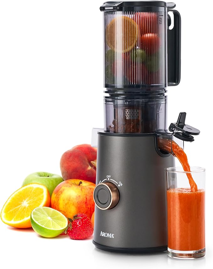 AROMA® Cold Press Juice Machine Slow Masticating Fruit and Vegetable Juicer for Home with Large 4-Inch Feeder and Double Pulp Filter