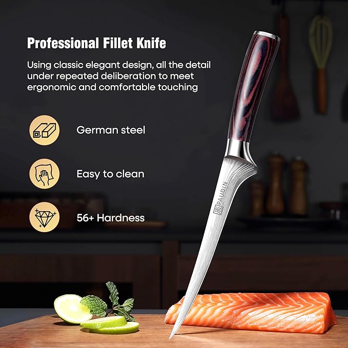 PAUDIN 7 Inch Fillet Knife – Flexible Boning Knife for Fish & Meat with Protective Sheath, Razor Sharp High Carbon Stainless Steel, Ergonomic Pakkawood Handle, Gift Box