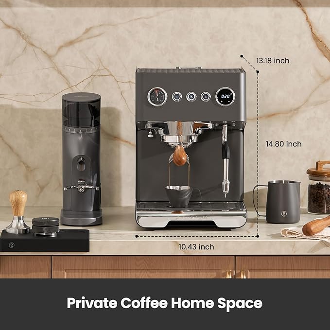 Gemilai G3028A Espresso Machine, 15 Bar Professional Coffee Maker with Adjustable Pressure & Automatic Milk Frother, Dual PID & 550ml Boiler, 57oz Tank, Stainless Steel for Cappuccino, Latte Grey
