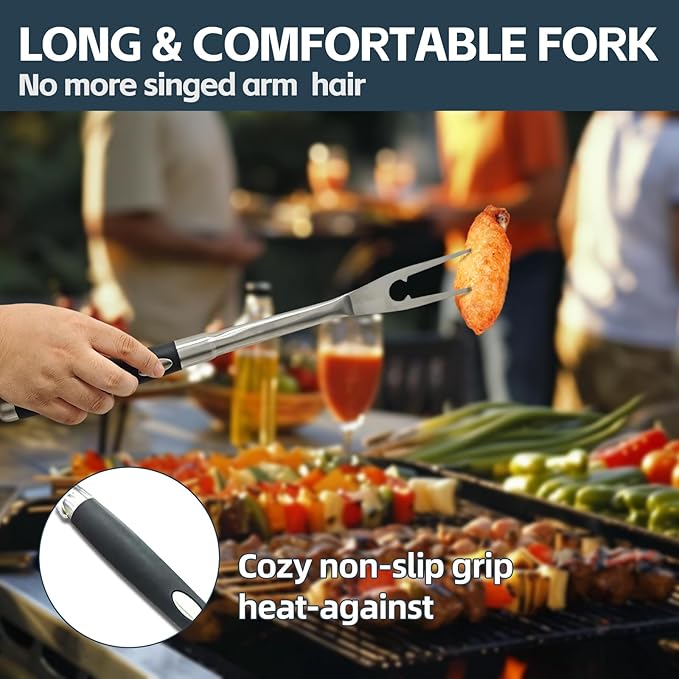 Heavy Duty Grill Tools Set Multi-Function Grill Set Accessories BBQ Set Premium Stainless Steel Spatula Fork & Tongs, Barbecue Utensils Tool Kit Gift for Men Women Grilling Lover Outdoor