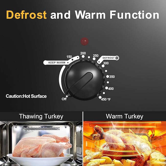 18 Quart Roaster Oven with Self-Basting Lid, Large Electric Turkey Roaster Oven with Defrost & Warm Function, Adjustable Temperature, Removable Pan & Rack, Stainless Steel, Black