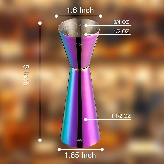 Briout Jigger for Bartending, Double Cocktail Jigger Japanese Premium 304 Food Grade Stainless Steel Jigger 2 OZ 1 OZ with Measurements Inside, Flat Edge Rainbow