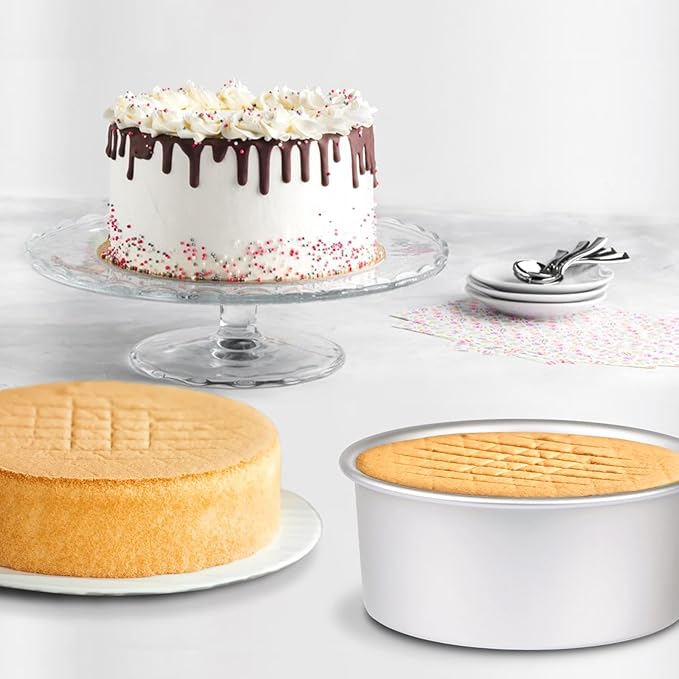 HomeMall 6 x 3 Inch Round Cake Pan Set of 3, Aluminum Baking Pans for Layer Cakes, Birthday Anniversary, Heavy Duty Non-Stick & Oven Safe, Commercial Grade Baking Tools for Home Kitchen