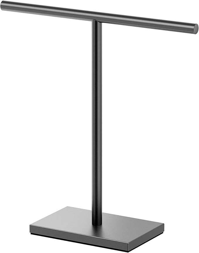 Gatco 1444MX, Modern Rectangle Base Freestanding Countertop Towel Holder, Matte Black / 10.50" W x 11.13" H T-Shape Style Countertop Hand Towel Holder for Bathroom, Kitchen/Fingertip Towel Rack